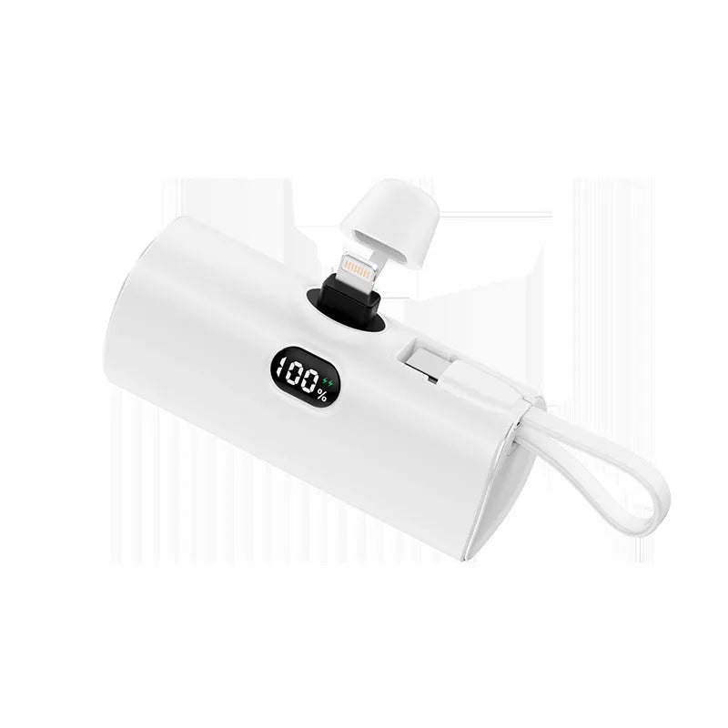 Digital display wireless pocket power bank with built-in plug showing compact dimensions