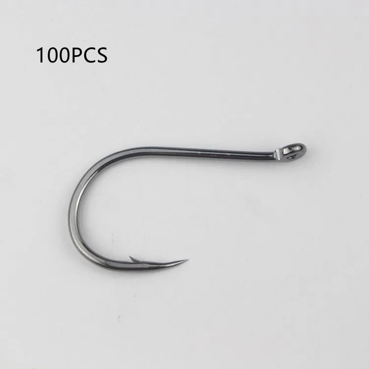 Barbed fishing hooks with crooked mouth, bulk pack for sea fishing, alloy carbon steel material.