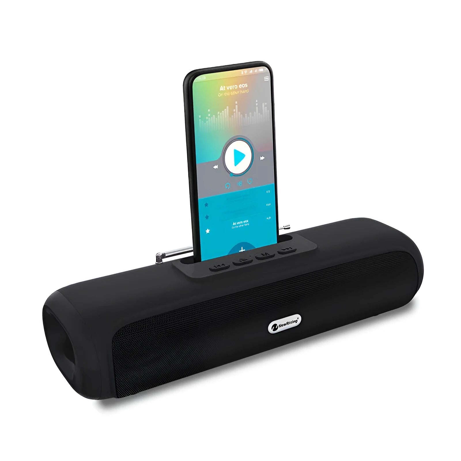 Desktop wireless long strip subwoofer speaker in black, blue, red, or silver grey with 5W power and 10m wireless range