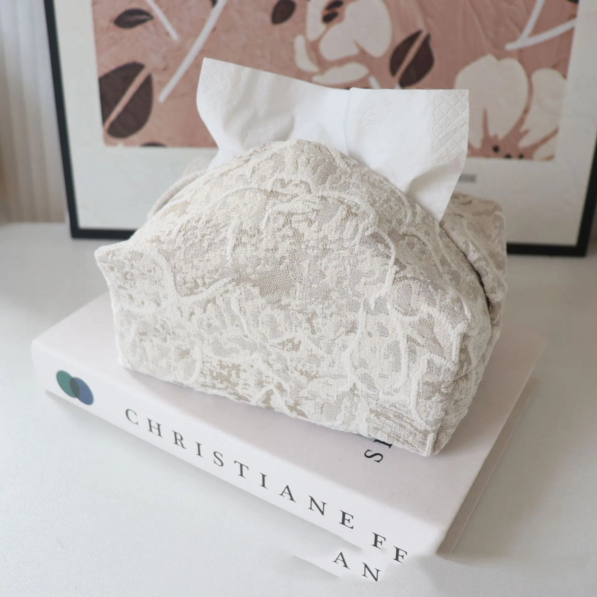 Chinese style cotton fabric tissue box cover in rose pattern for living room decor