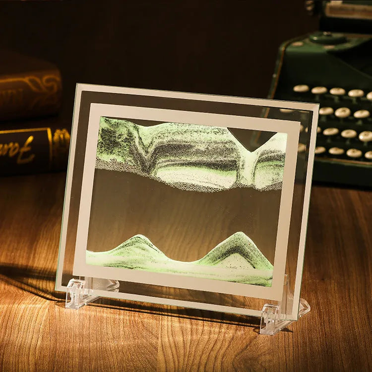 Geometric glass quicksand painting ornament displaying flowing sand patterns