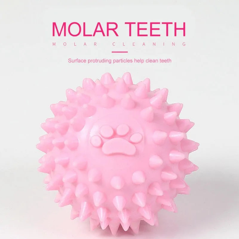 Blue TPR rubber dog chewing ball with footprint texture for tooth cleaning, 6cm diameter