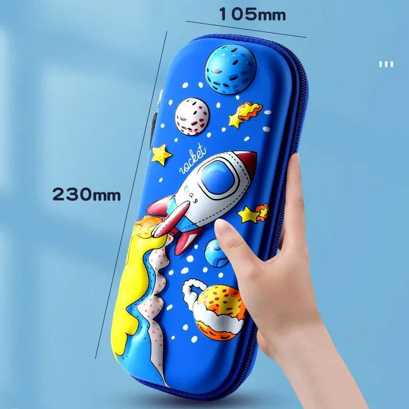 3D leather pencil case with embossed spaceship design in box style for stationery storage