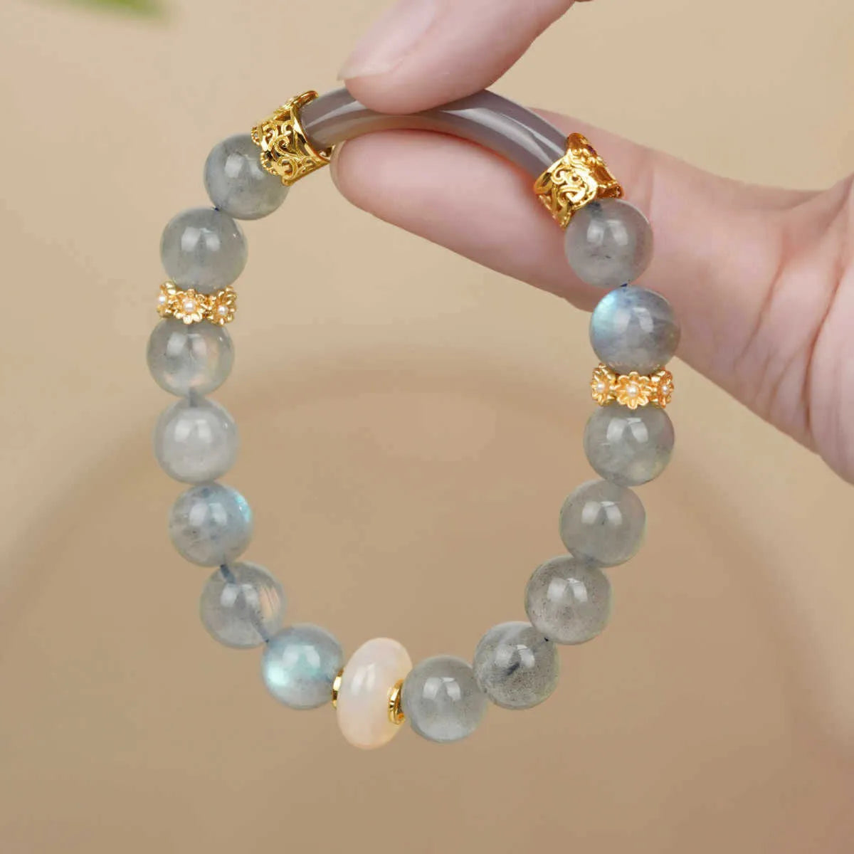 Emerald green Tian Shan Cui jade half bracelet with round beads and traditional national style design