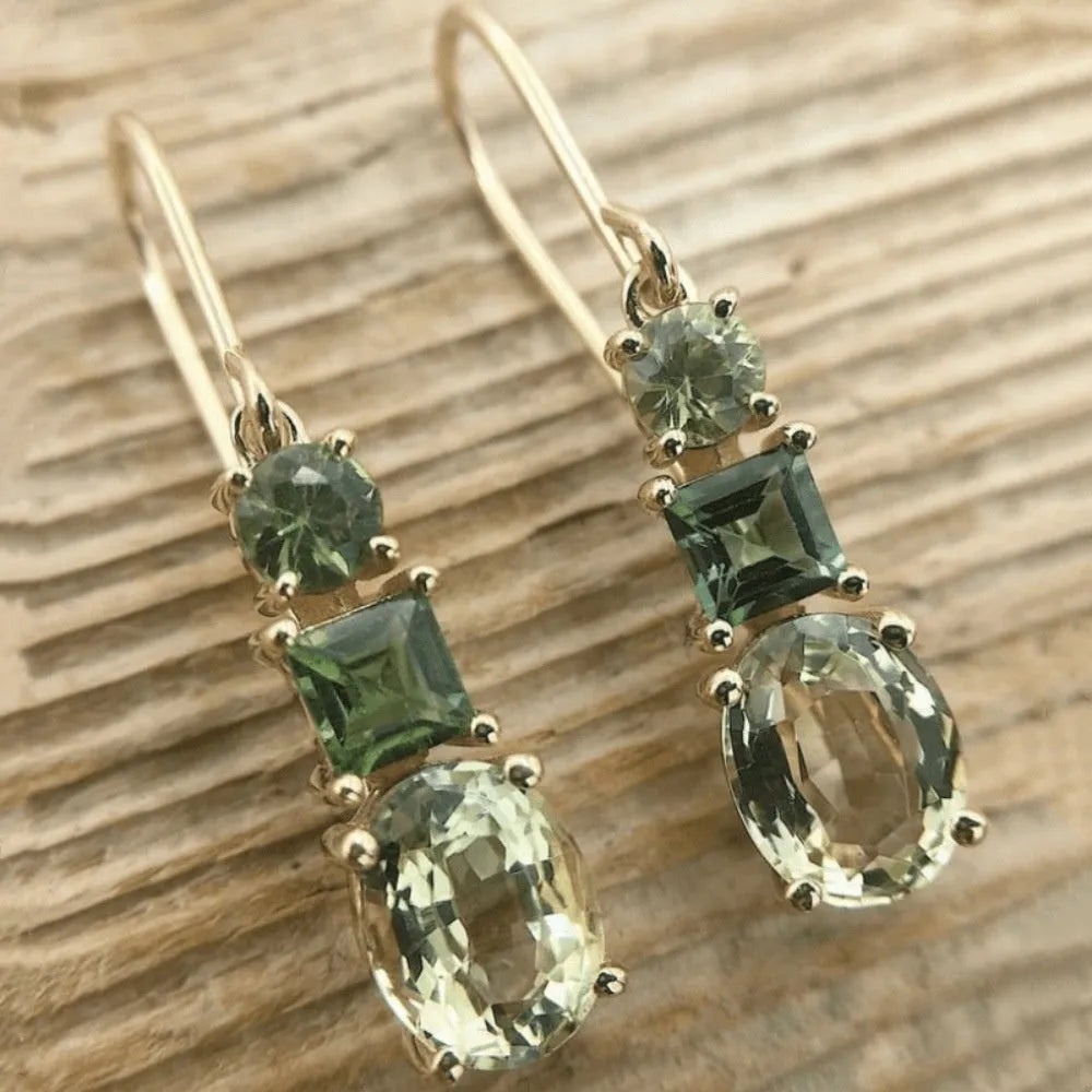Green geometric copper earrings with quadrilateral design and retro bohemian style