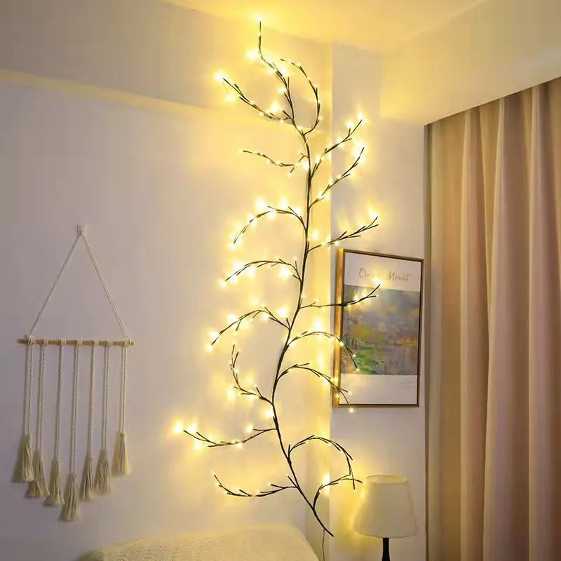 Flexible willow vine LED Christmas garland light with warm white LEDs and birch bark texture