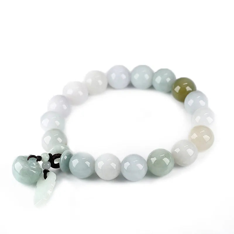Natural emerald jade bracelet with geometric beads and Maitreya Buddha hanging pendant