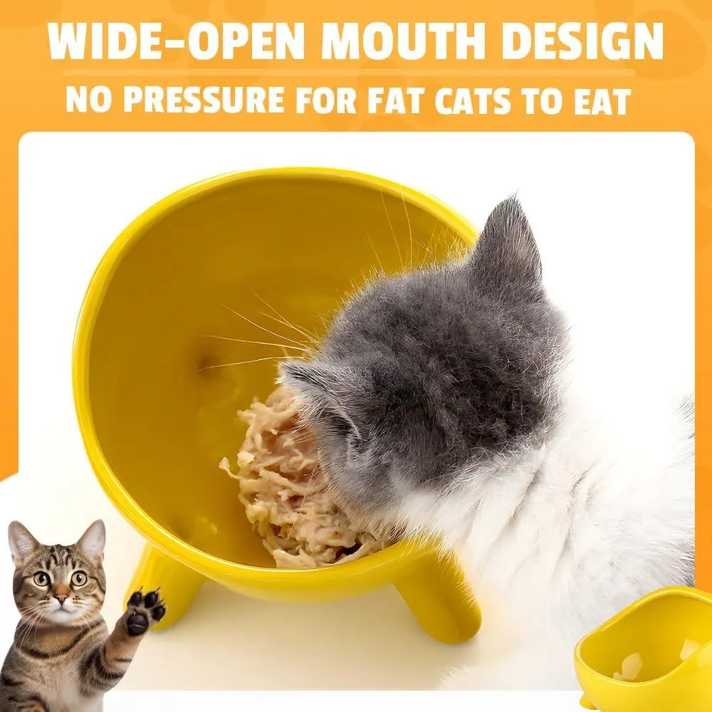 Green ceramic pet bowl with four legs and wide opening for cat or small dog feeding