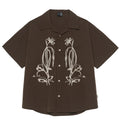 Brown striped Cuban collar short sleeve outdoor shirt for camping