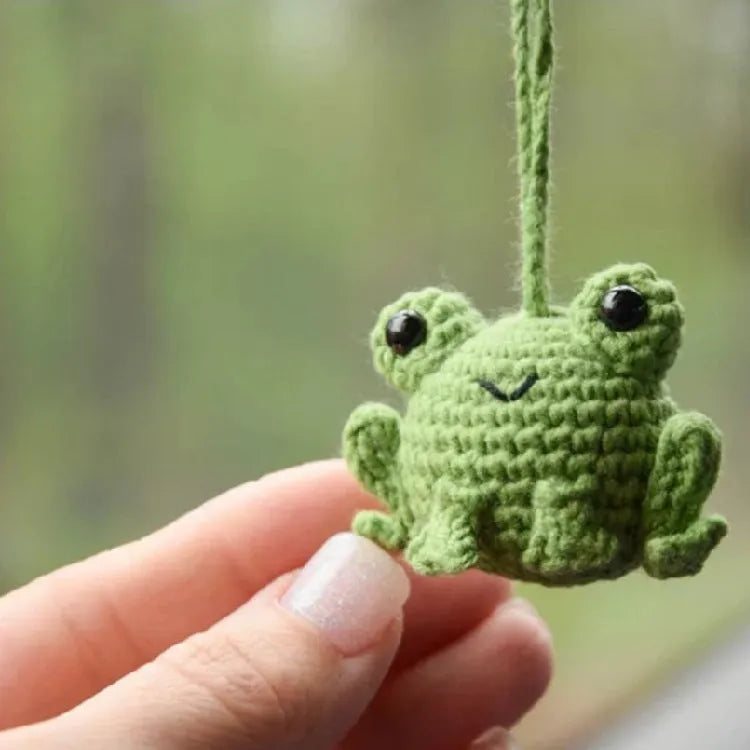 Handmade plush frog woven pendant for car decoration in green colour