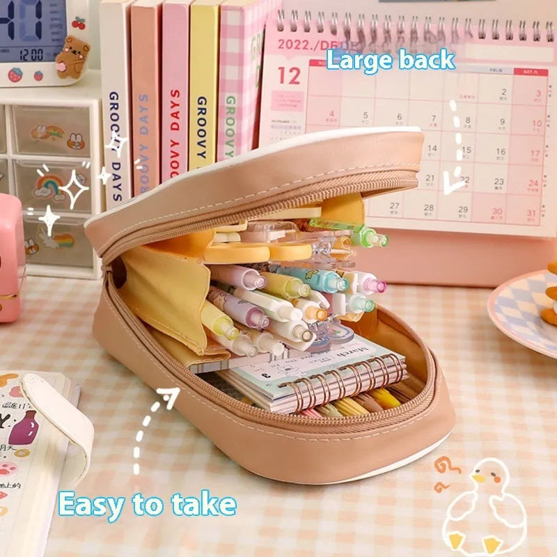 Transparent cartoon student pencil case with large capacity for stationery organisation