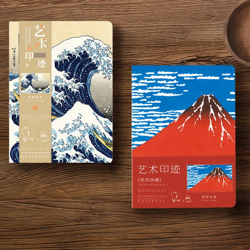 Ukiyo-e Kanagawa wave design hand ledger notebook showing traditional Japanese artwork cover