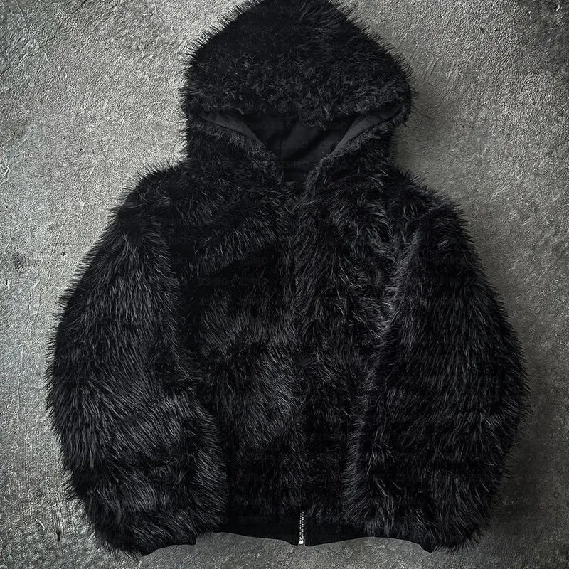 Casual loose-fit polyester coat for men and women in black and white colour options