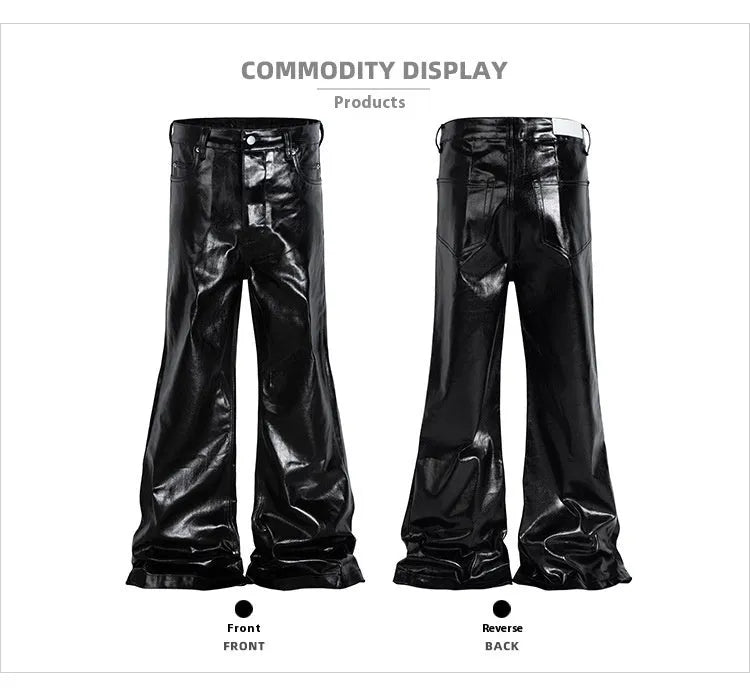 Black shiny patent leather effect skinny jeans with a straight leg and mid waist.