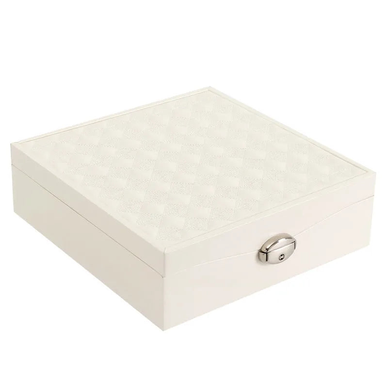 Large capacity red jewellery storage box for necklaces and rings made from PU leather