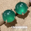 Round chalcedony stud earrings with four-claw copper setting in Chinese national fashion retro style