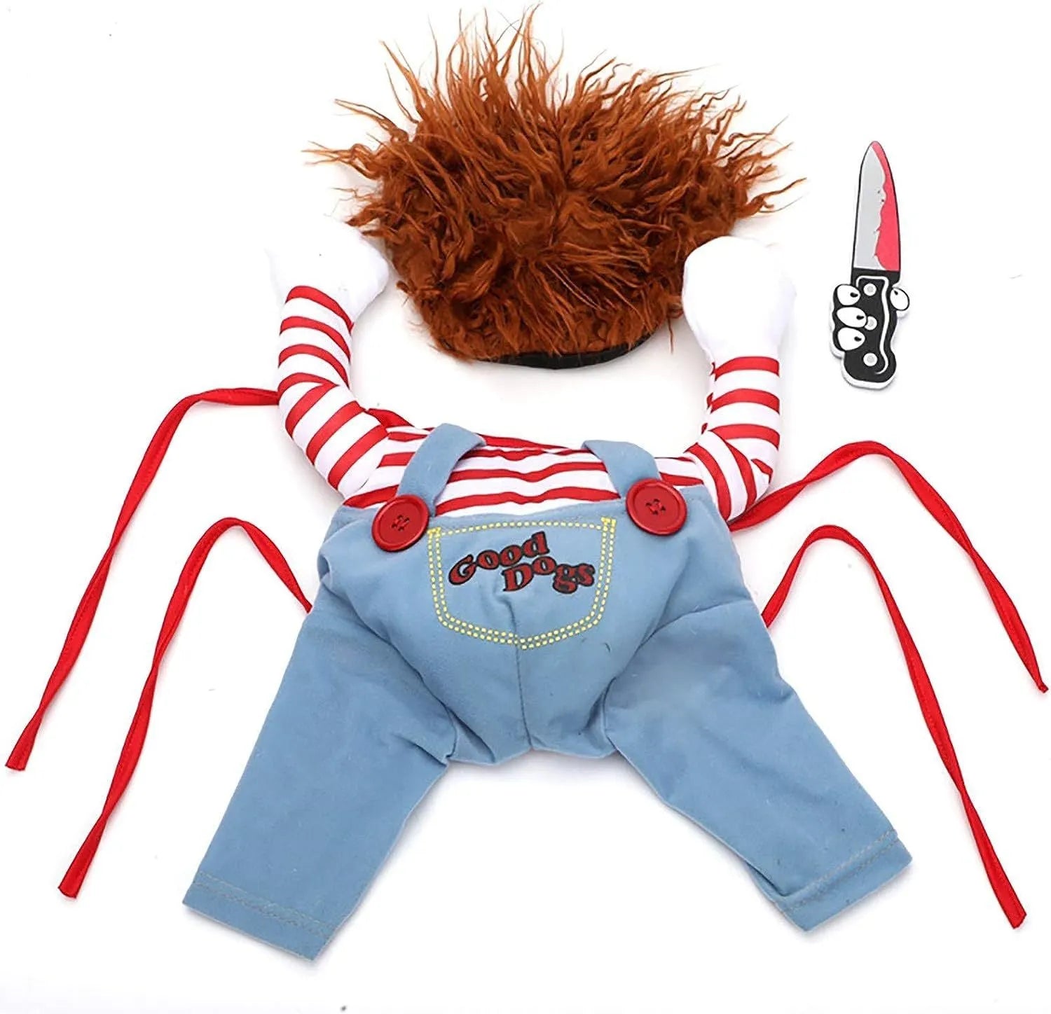 Striped harness pants Halloween costume set for dogs and cats with knife prop accessory