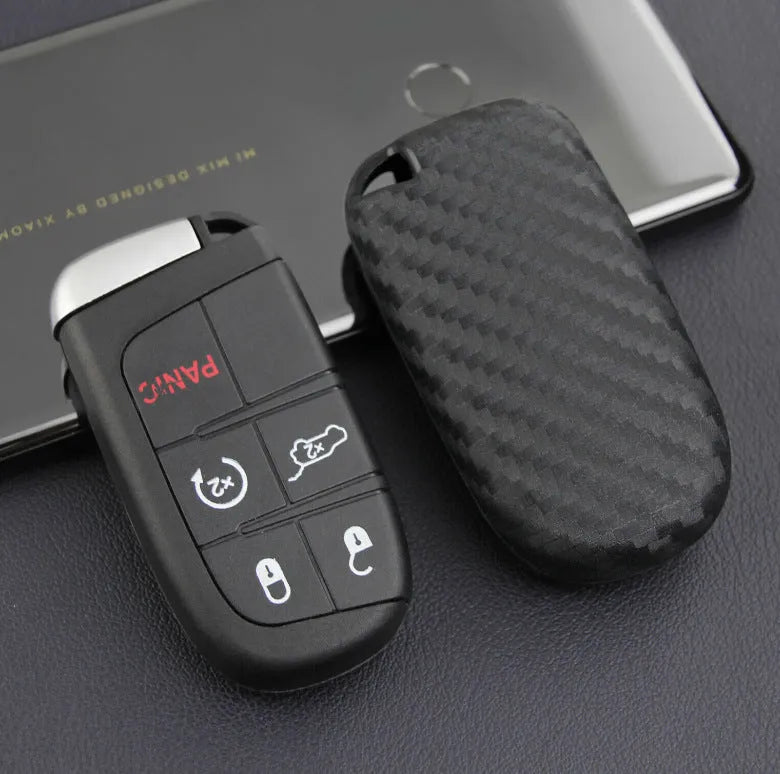 Carbon fibre pattern silicone protective case for Dodge Chrysler Fiat car remote key