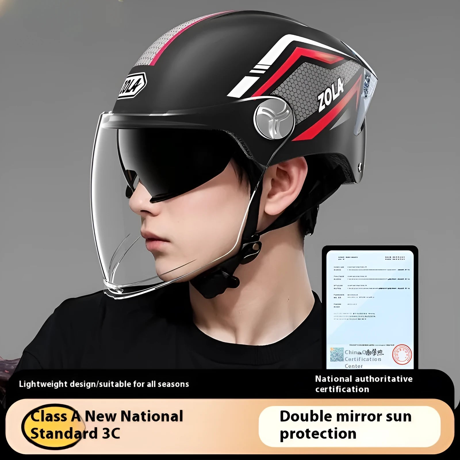 Child's 3C-certified ABS motorcycle half helmet in double mirror finish