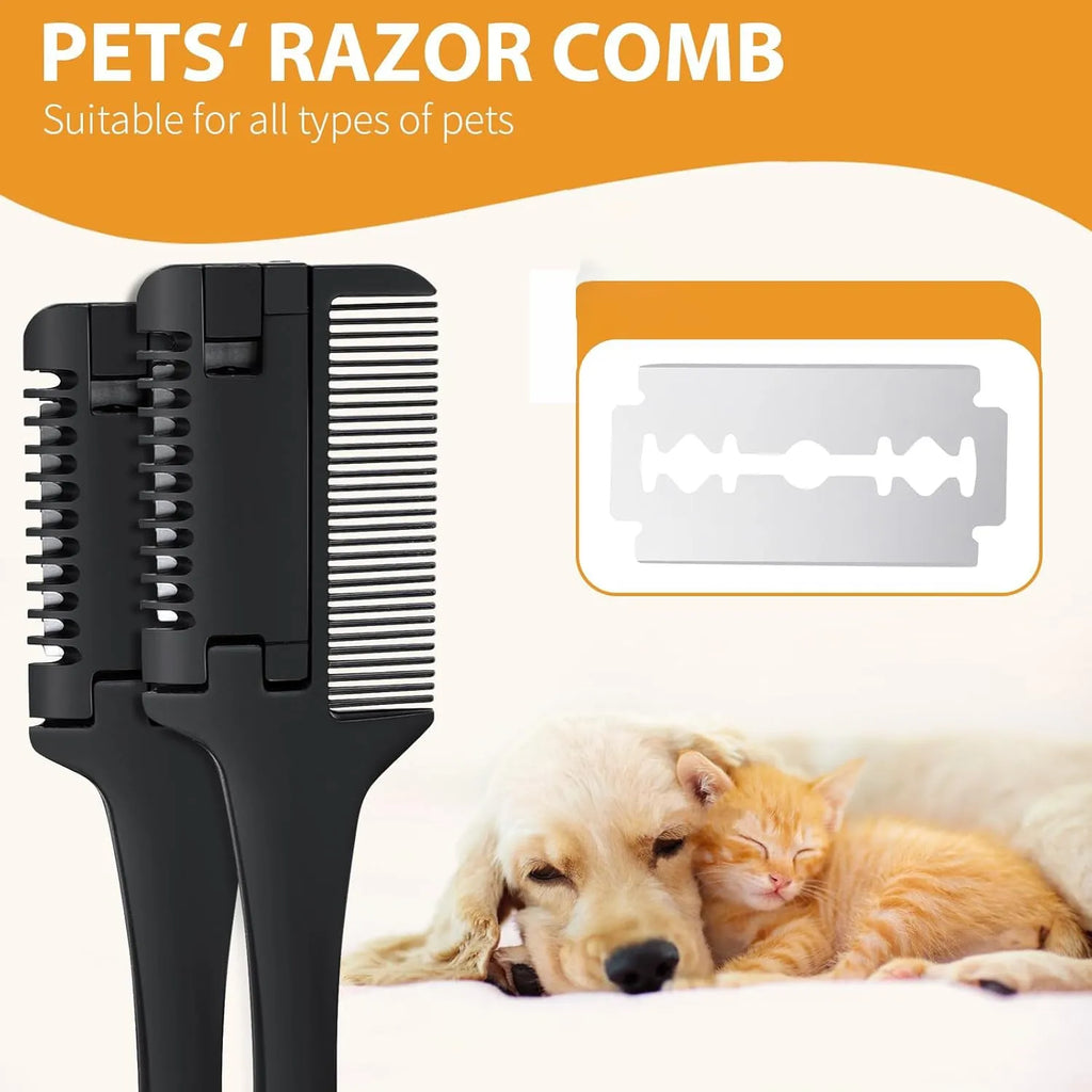 Pet razor comb grooming tool with replacement blades for dogs and cats