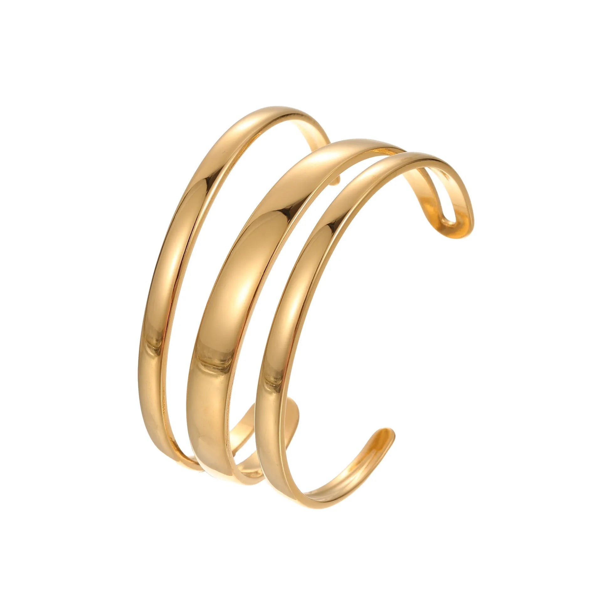 Stainless steel women's bracelet with geometric lines and simple opening clasp in gold or steel finish