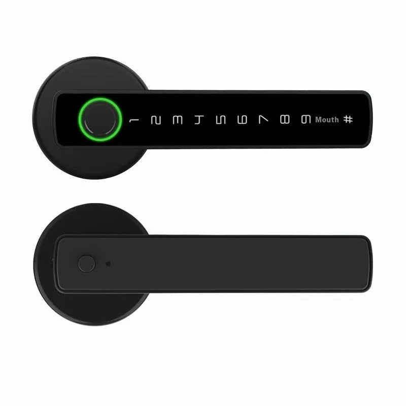 Black smart door lock with spherical handle for indoor wooden doors featuring fingerprint and remote unlock functions
