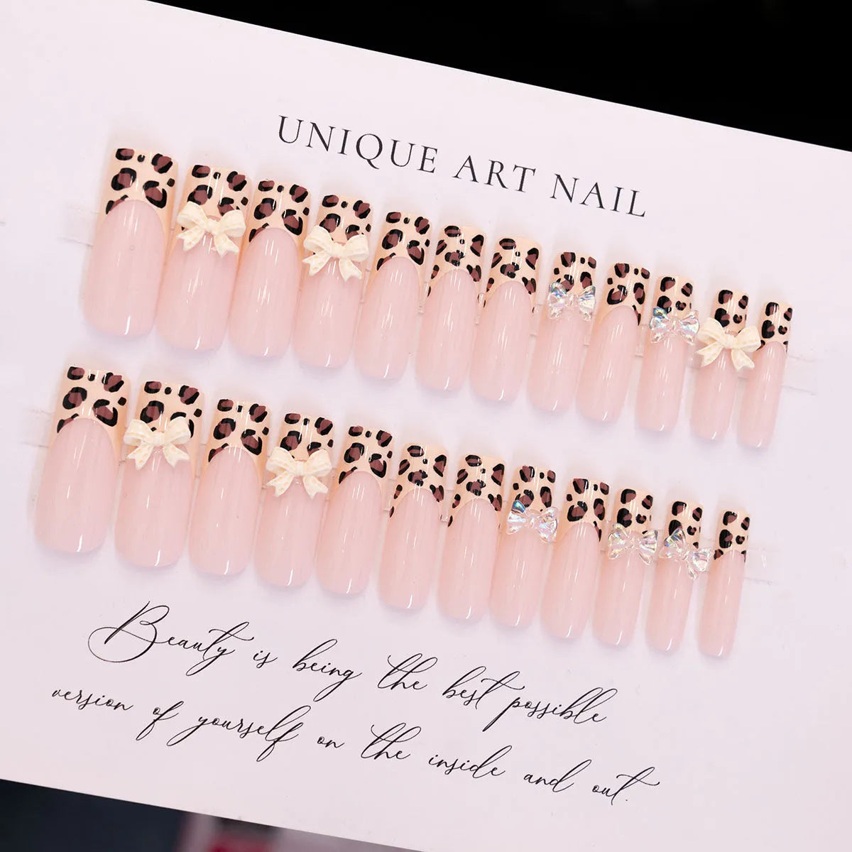 Leopard print butterfly design false nails for women in WM296 colour