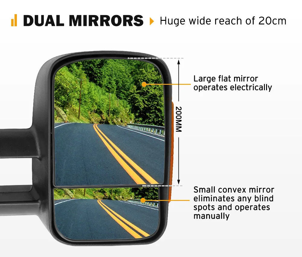 Black electric exterior rear view mirror for Nissan NP300 D23 2015 model with integrated light.