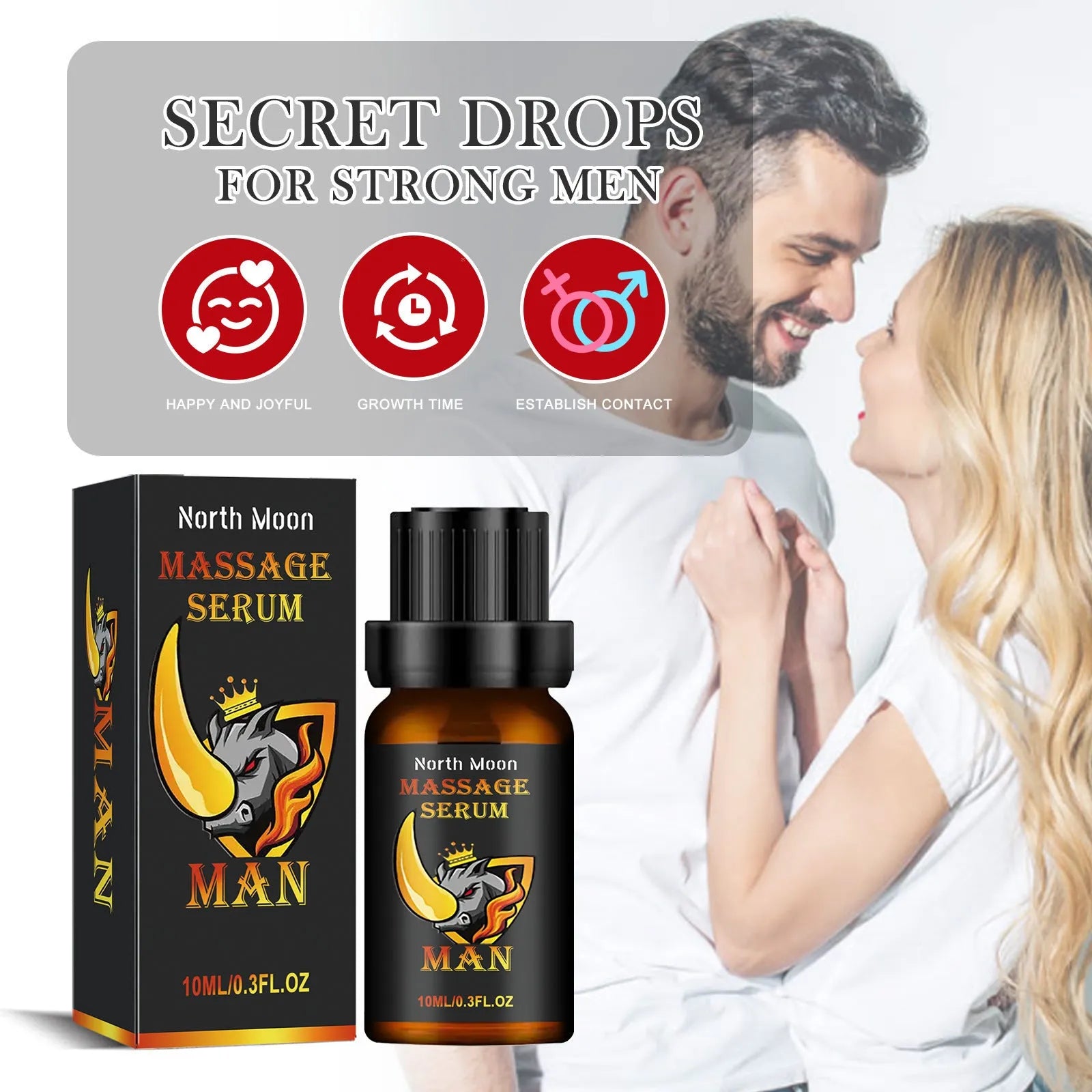 10ml bottle of men's body care essential oil with ginger and vitamin E for external massage.