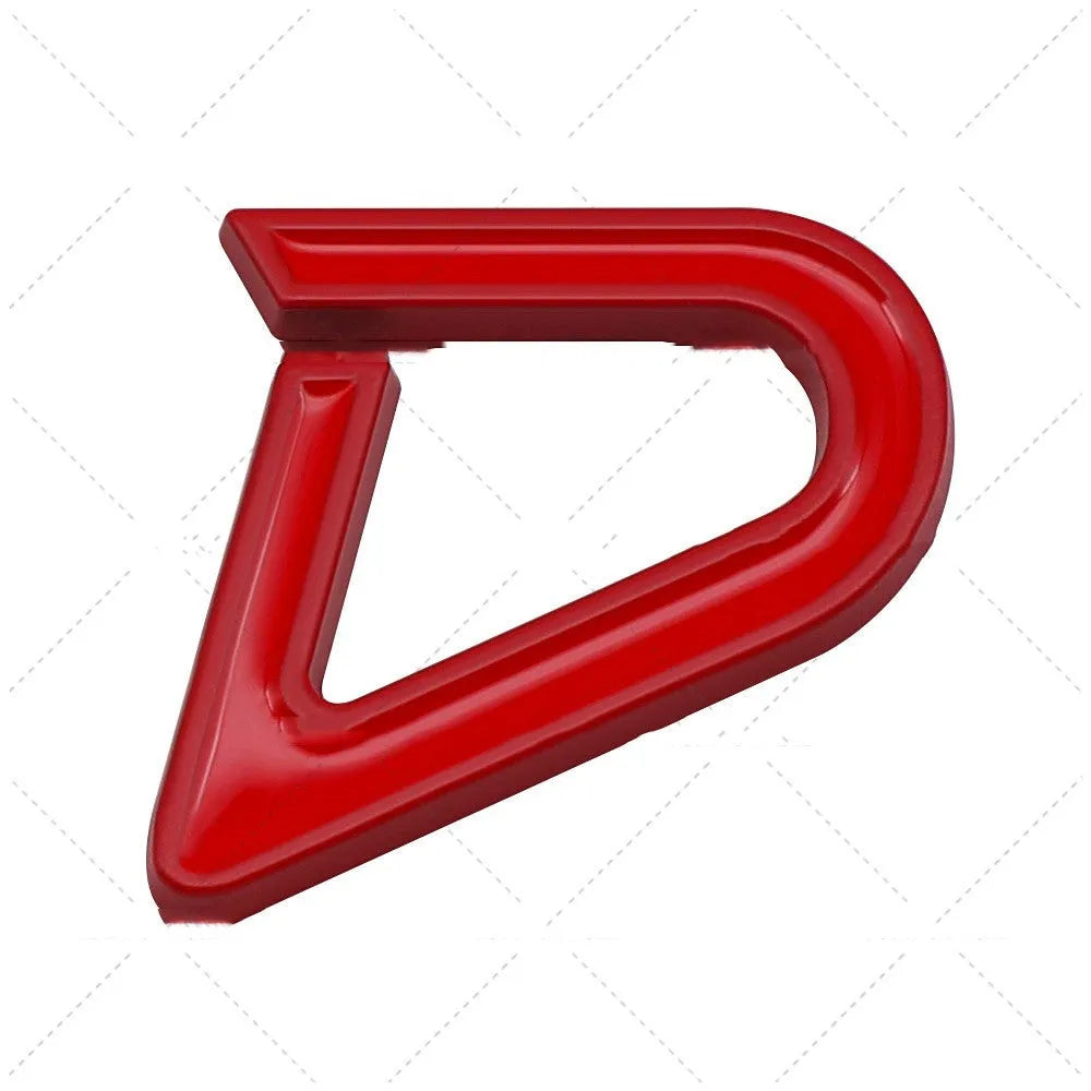 Metal decorative car sticker showing SD and D patterns in red silver and red black colour options