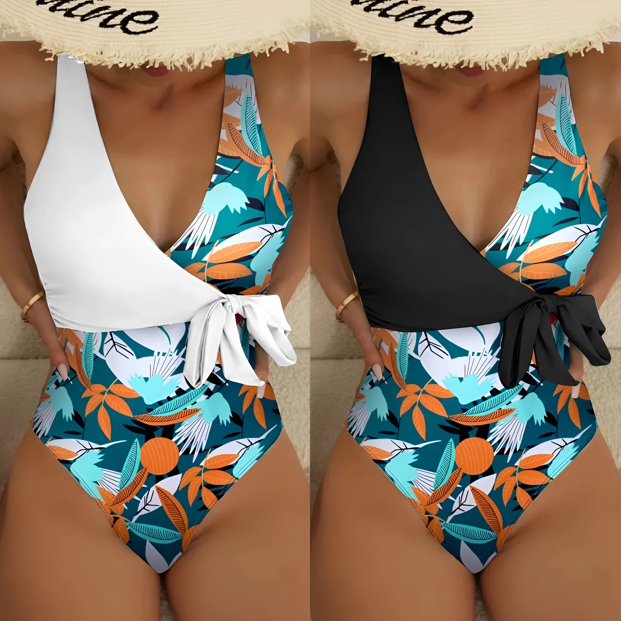 Women's high waist one-piece swimsuit with printed pattern in polyester fabric