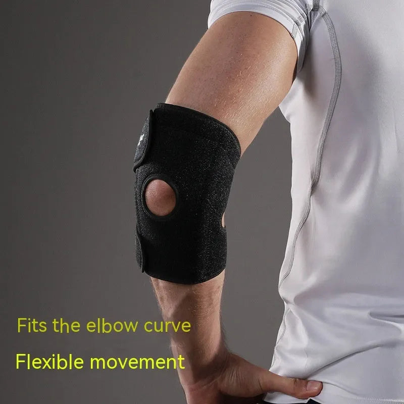 Black adjustable sports elbow guard for adult training and multi-sport protection.