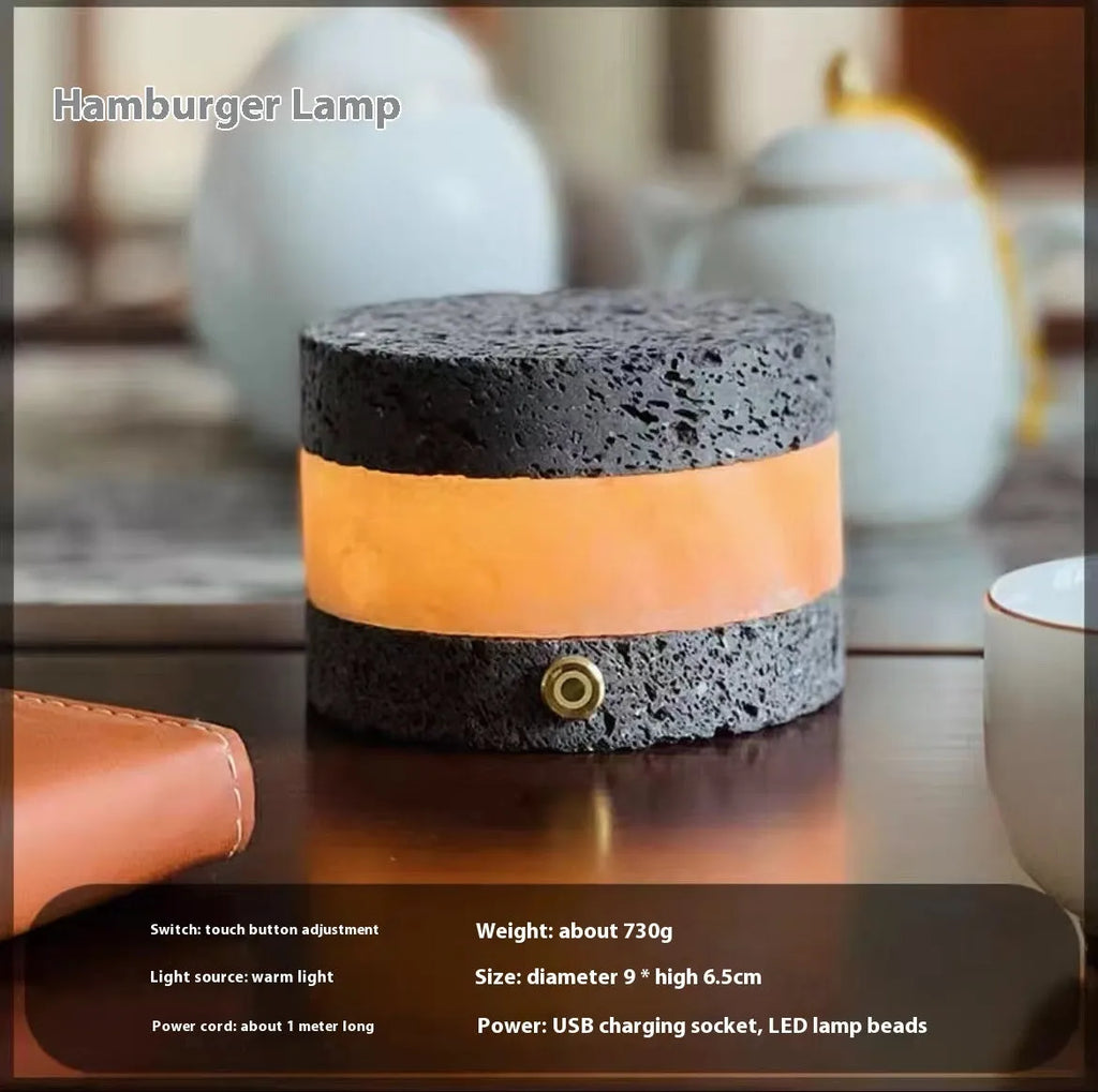 Orange volcanic rock USB night lamp with touch dimming and essential oil diffusion, 9cm by 7.5cm