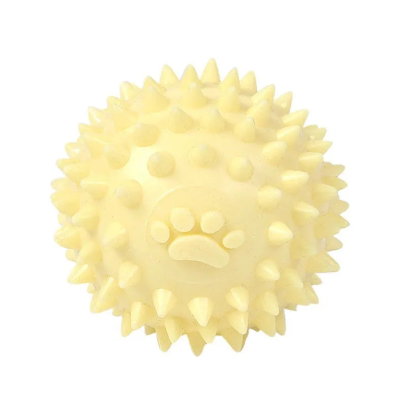 Blue TPR rubber dog chewing ball with footprint texture for tooth cleaning, 6cm diameter