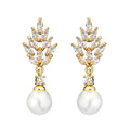 Geometric floral earrings with micro inlaid zircon detailing in gold, platinum, or rose gold plating options