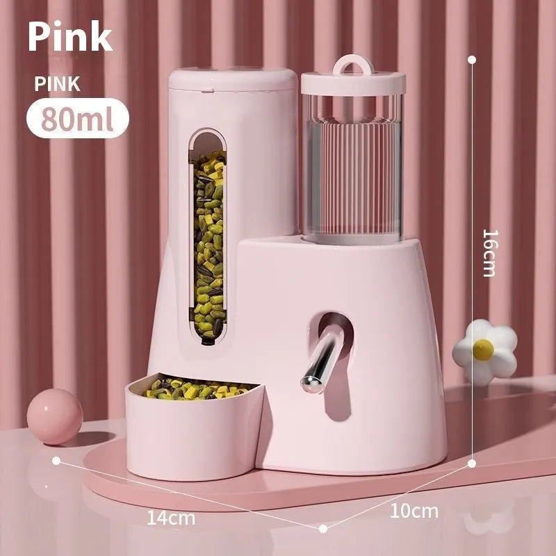 White hamster automatic drinking water feeder with combined food basin for cage mounting