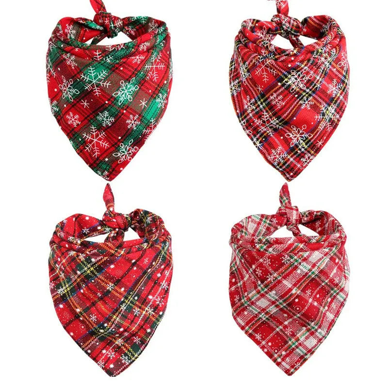 Cotton plaid dog bandana 44x44cm Christmas triangular pet scarf in six colours