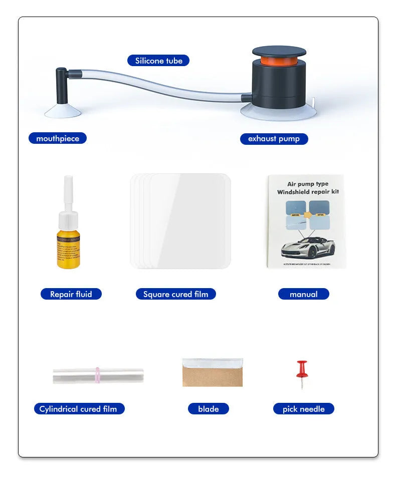Plastic car windshield crack repair tool for point fixing stone chips