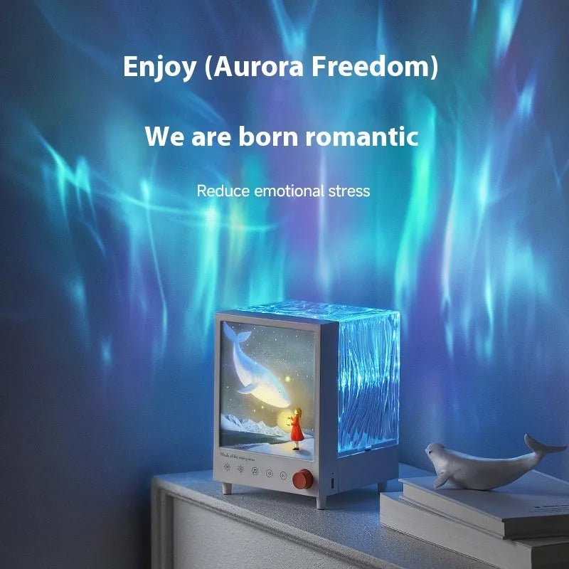 Aurora Treasure Box atmosphere projection lamp showing star sea whale light projection with compact design