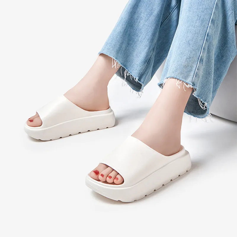 Women's thick-soled fish mouth slippers in beige, black, khaki, or rose red with 5.5cm EVA soles