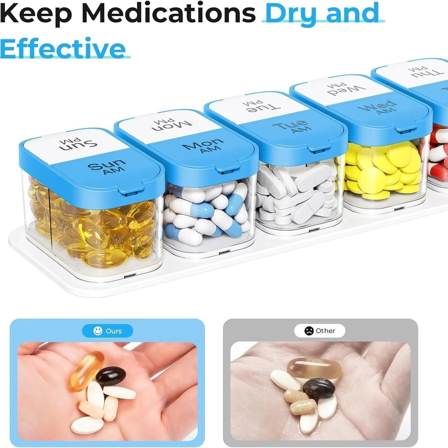 Extra large white and rainbow coloured 14-compartment pill box organiser with removable sections