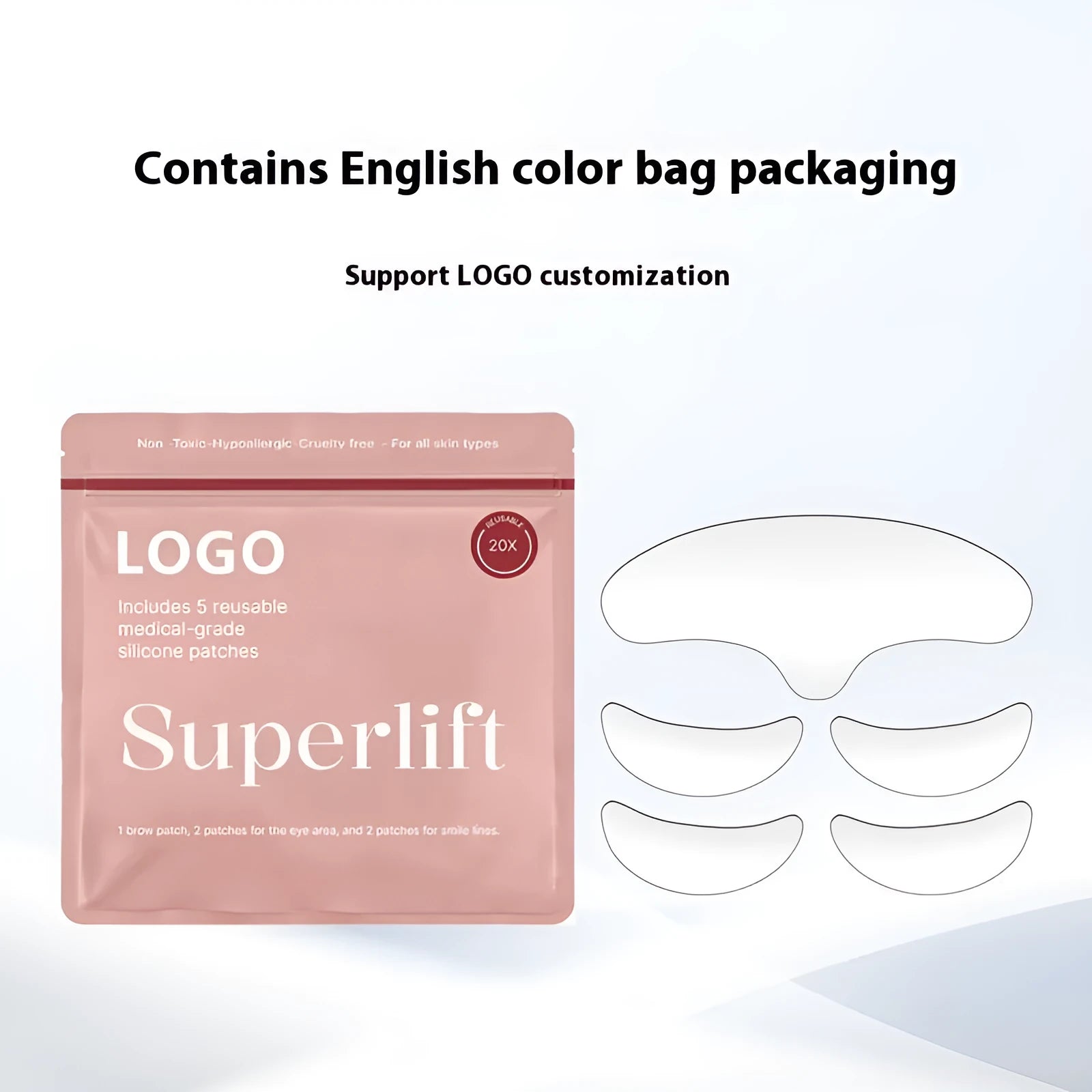 Five silicone anti-wrinkle face stickers for wrinkle removal and prevention