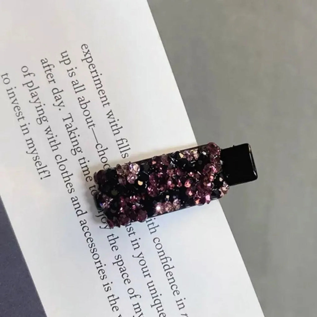 Rhinestone bangs hair clip with imitation pearl and zinc alloy BB clip in Angela red, purple, caramel, or ink blue gray