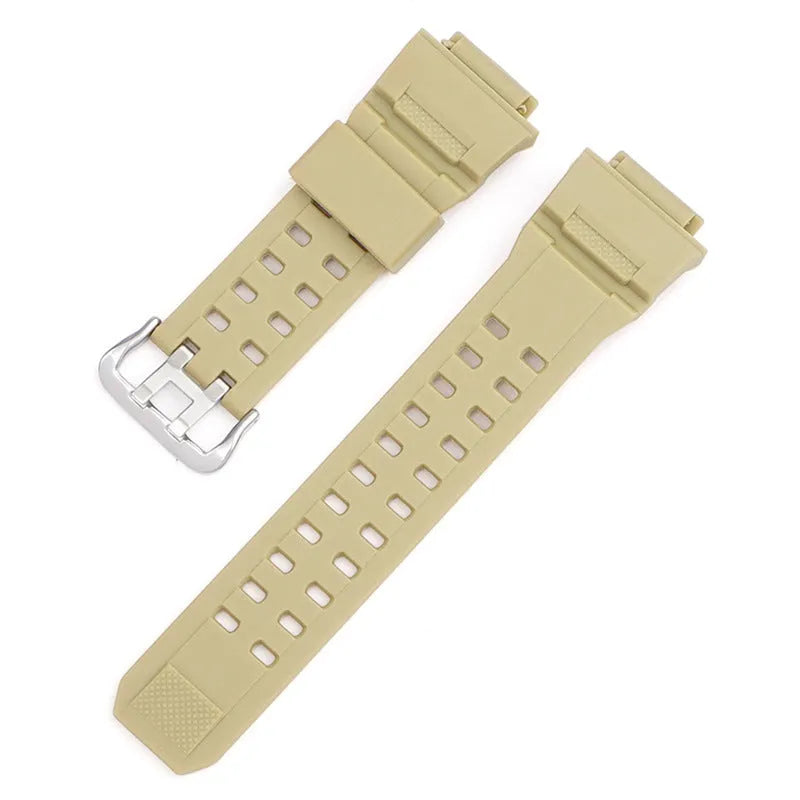 Camouflage pattern TPU rubber watch strap with a silver buckle.