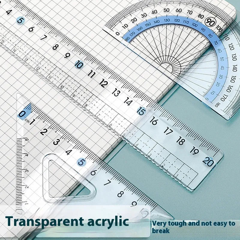 Youpai transparent acrylic ruler set with square and protractor in blue or black styles for drawing