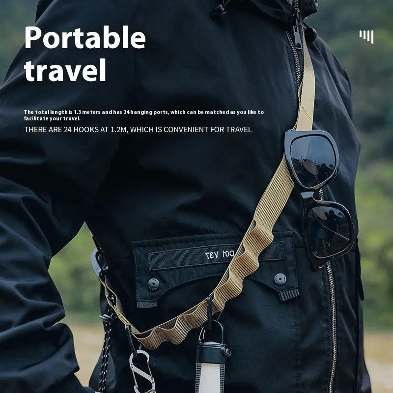 130cm hanging rope clothesline storage belt in black or khaki colour with adjustable clasp closure