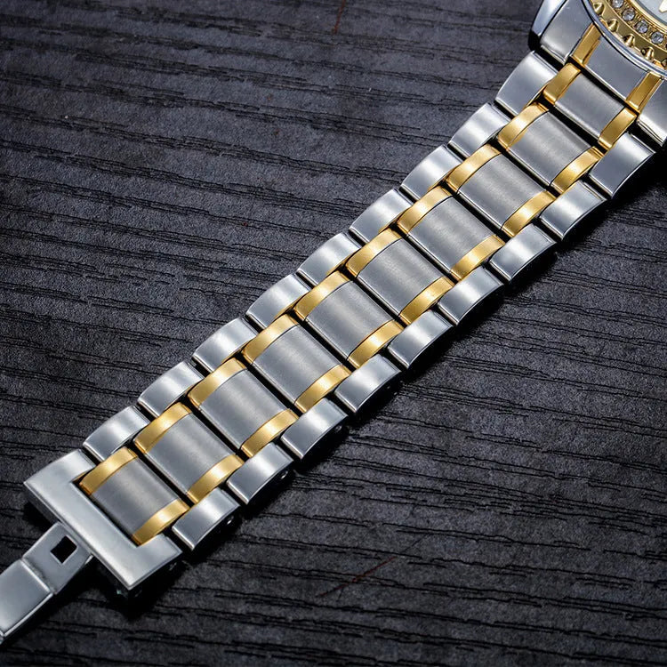Men's gold automatic mechanical watch with white dial and waterproof luminous features