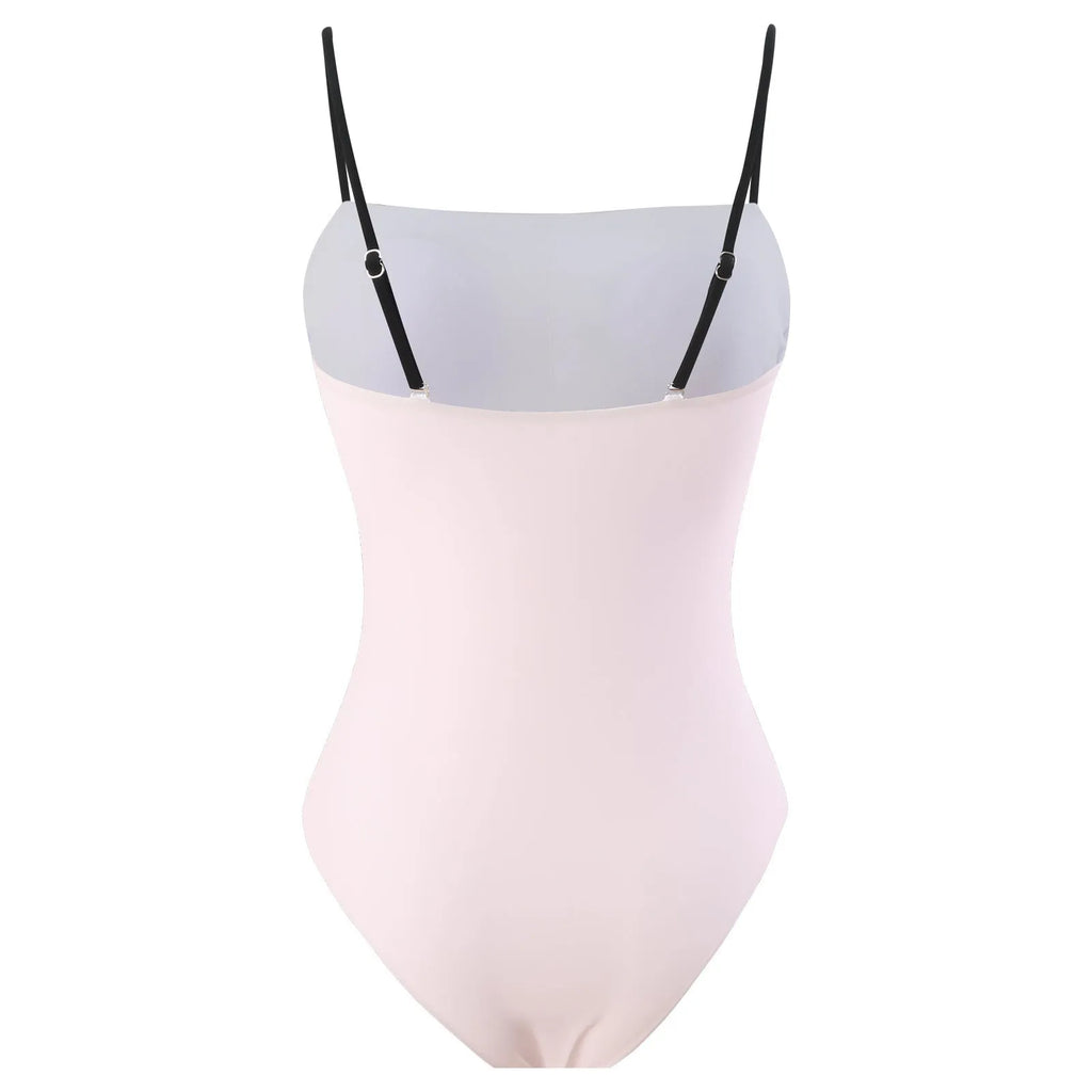 Women's patterned one-piece bikini two-piece set with a light grey tulle skirt attached.