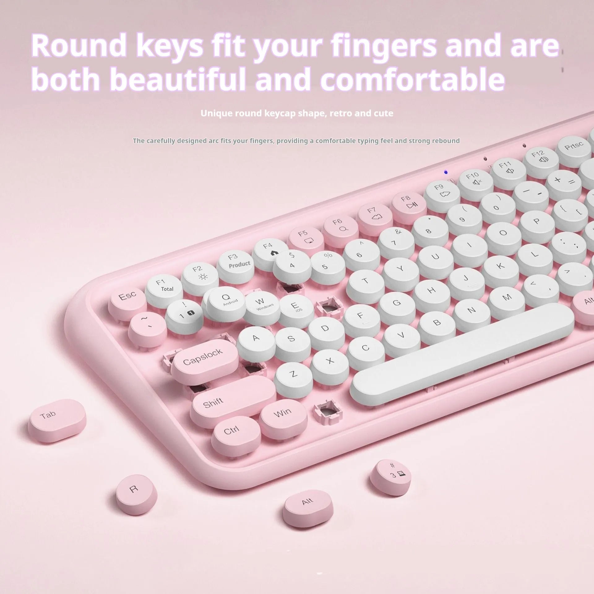 Pink dual-mode Bluetooth portable keyboard with silent keys and compact design