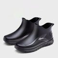 Men's flat-heel PVC short wellington boots in beige, black and black-red colour options